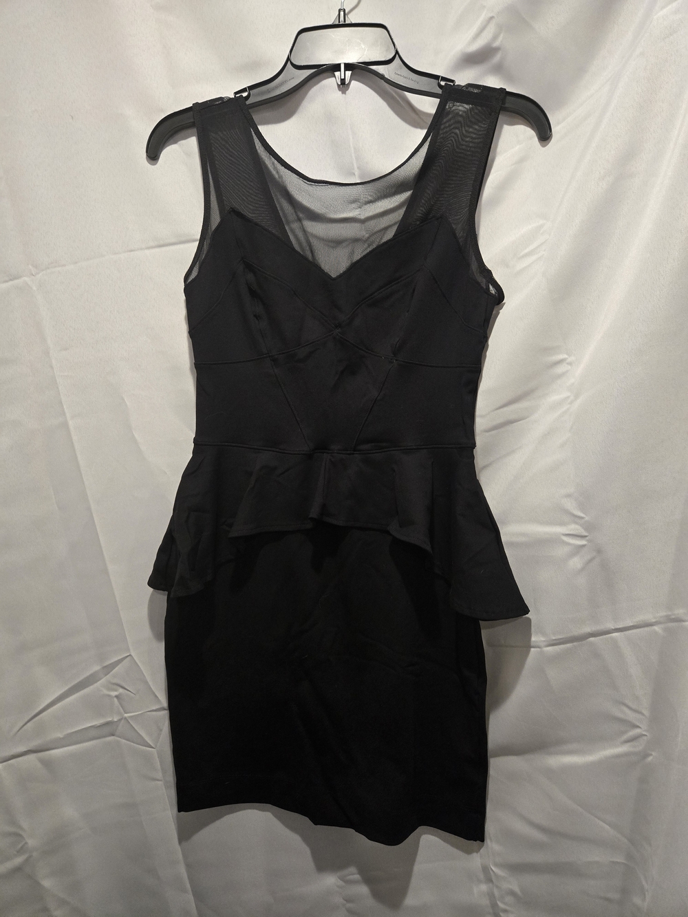 bebe Black Mesh-Accent Peplum Mini Dress